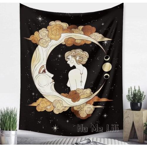 Moon Sun Tapestry Starry Lunar Eclipse Young Girl Psychedelic Sky Wall Hanging For Bedroom Living Room Dorm