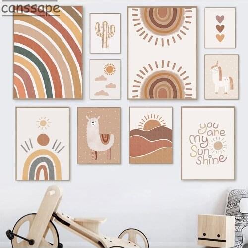 Boho Quotes Canvas Painting Alpaca Rainbow Heart Unicorn Cactus Wall Art Poster And Print Nursery For Kids Baby Room Decoration