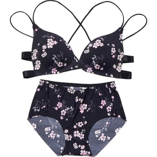 Front Closure Seamless Bras Sets Push Up Underwear Womens Floral Leopard Print Bra And Panties