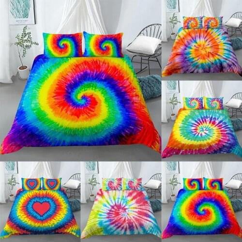 Tie Dye Bedding Rainbow Tie Dyed Duvet Cover Set Red Yellow Blue Bedding Sets Queen Home Textiles 3pcs Green Purple