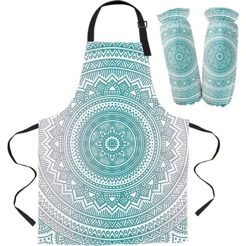 Cyan Mandala Geometric Gradient Kitchen Apron Baking Accessories Sleeveless Aprons for Men Women Home Cleaning Tools