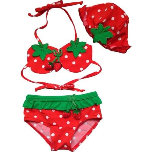 Three Piece Suit 2020 Childrens Strawberry Bikini Girl Beachwear Girls Bikini Split Swimsuit Infant Girls Spa Swimsuit With Cap