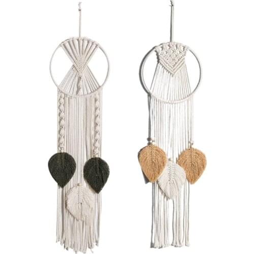 Macrame Wall Hanging Dream Catcher Boho Handmade Woven Tassel Leaves Tapestry for Kids Room Wedding Decoration
