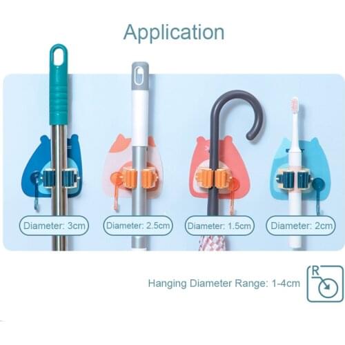 Cute Cartoon Wall Mounted Mop Organizer Holder Brush Broom Hanger Multifunctional Storage Rack Bathroom Hanging Pipe Hooks Tools