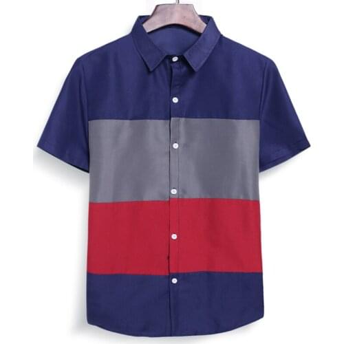 2021New lightweight mens short-sleeved stitching shirt four-color lapel shirt