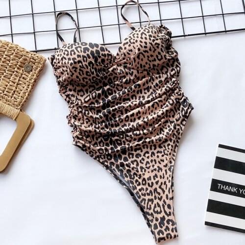 New 2021 Push Up Women Swimwear One Piece Swimsuit Female High cut Monokini Leopard Bather Beach wear Bathing Suit Swim Bodysuit