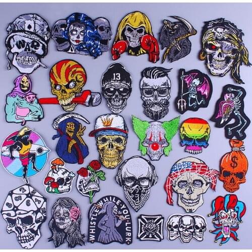 Punk Skull Patch Embroidered Patches For Clothing Stickers Iron On Patches Zombie Bride Patch Clothing Appliqued Sewing Supplies
