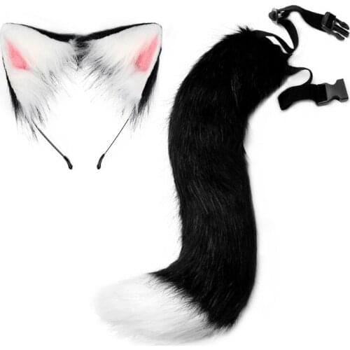 Plush Headbands Furry Animal Faux Ears Headwear Tail Set Kawaii Hair Hoop for Halloween Cosplay Headpiece Party Supplies