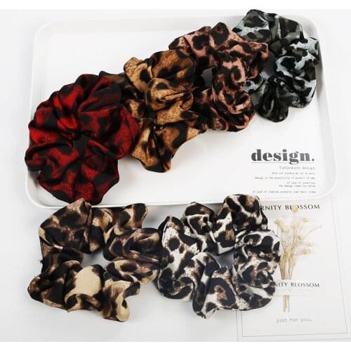 60pcs/lot Leopard Fabric Scrunchies Women Elastic Hair Rubber Bands Accessories For Girls Lady Tie Hair Rope Ponytail Holder