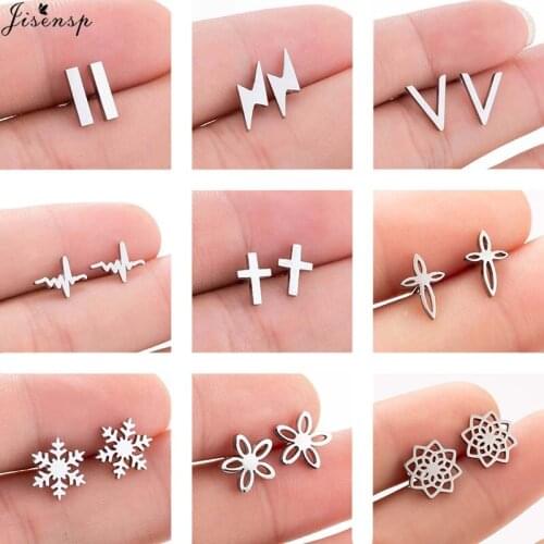 Jisensp Stainless Steel Simple Fashion Single Bar Earrings Geometric Cross Stud Earrings Fashion Jewelry for Women Party Gift
