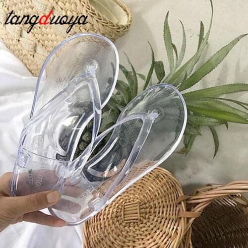 2021 Flip Flops Shoes Woman slippers Female Comfort Flat sandals Casual Shoes Transparent Beach Flip Flops Slides Bathroom shoe