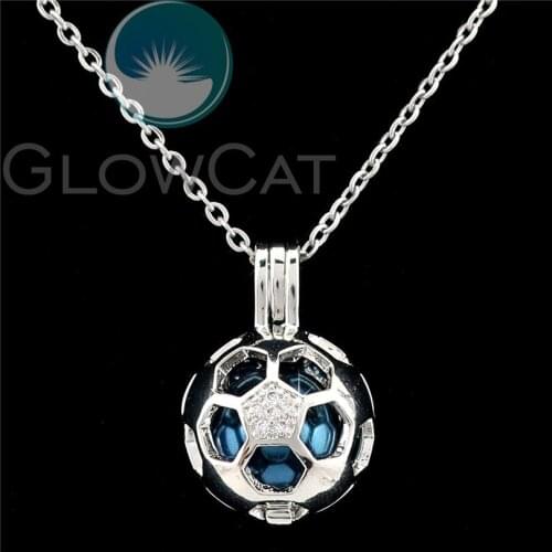 Sparkling Rhinestone Fooball Beads Pearl Cage Perfume Diffuser Pendants Locket Necklace K1076