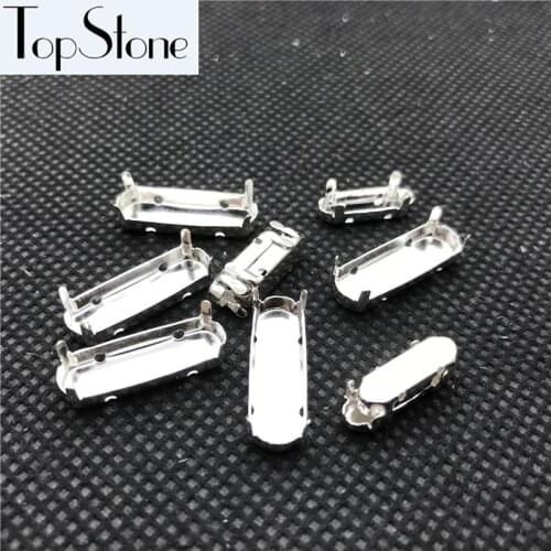 TopStone 5x15mm 7x21mm Long Oval Metal Cup Claw Closed Back with 4 holes Fitting for Facny stones jewelry beads
