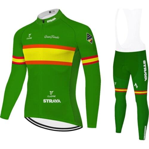 STRAVA Green Long Sleeve Cycling Jerseys set Bicycle Breathable Mtb Bike pants 20D Gel pad ropa de hombre 2020 Spring /Autumn