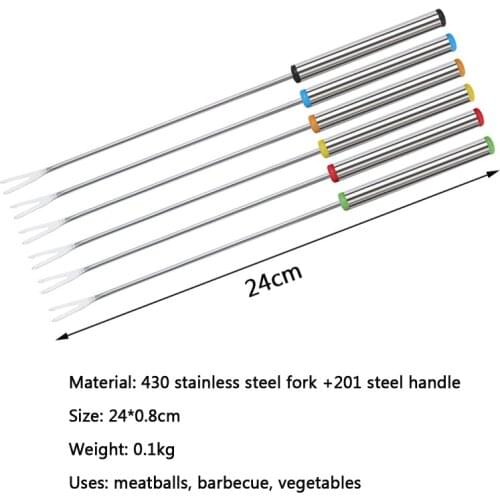 24CM Stainless Steel 6PCS Hot Pot Fork Cheese Chocolate Fruit Fork Household Fruit Dessert Cake Fork Kitchen Cooking Tools