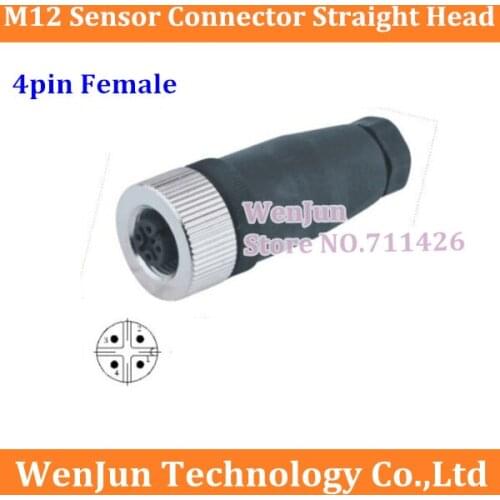 High Quality M12 Aviation plug Straight head M12 4pin Female Sensor plug 4 core Connector 50PCS/LOT