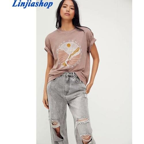 New Summer womens Casual Print Loose T-Shirt Fashion women Cotton personality oversized T-shirt