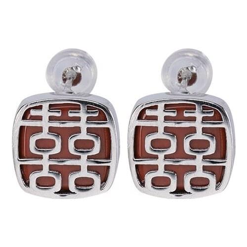 S925 sterling silver Southern red agate Ear studs Retro Simple Temperament Xi character Double Happiness Ladies Earrings