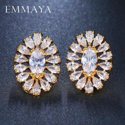 EMMAYA Big Oval Shape AAA Cubic Zirconia Stone Earrings for Women Fashion Bridal Wedding Luxury Jewelry