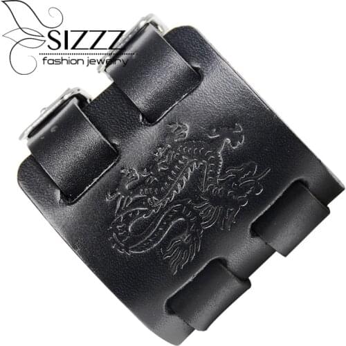 SIZZZ 29.2CM*6.4CM Dragon Totem Leather Double Root Removable Bracelet&Bangles For Women/Men