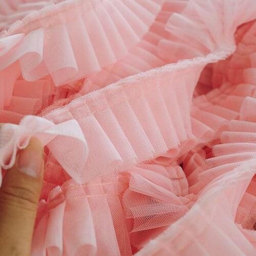 1M Pleated Mesh Lace Fabric Voile Pleated Green Purple White Pink Lace Ribbon Collar 5cm Trim Decor Sewing Applique encaje QY37