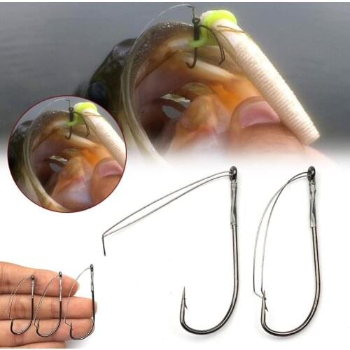 10pcs / Box Weedless Barbed Fishing Hook Bass Single Worm Hook Lure Bait Holder Wacky Rig Hooks Pesca Iscas Fish Tackle Tools
