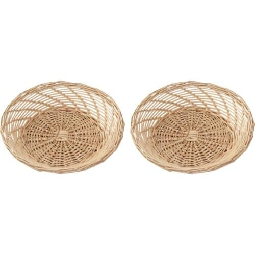 2 Pcs Wicker Weaving Fruit Baskets Bread Storage Baskets,Kitchen Organizer,Candy Dish,Food Picnic Bread Sundry Container