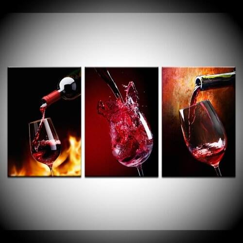 3 Pcs/Set Modular Colorful Wine Glass Painting Prints print On Canvas Modern Kitchen Decoration in Black Wall Art Bar Decorative