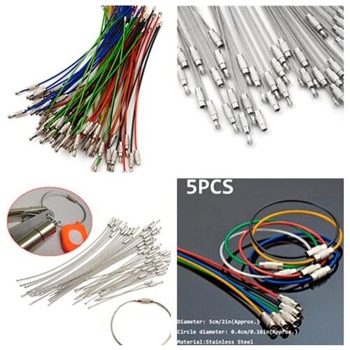 5/10Pcs Screw Locking Stainless Steel Wire Keychain Cable Rope Key Holder Keyring Key Chain Rings Cable Outdoor Hiking Keychains