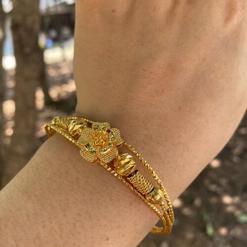 Africa Bangles Wedding Gift Beads 24k Gold Color Dubai Bangles For Women Ball Copper Ethiopian Flower Bracelet Girls jewelry