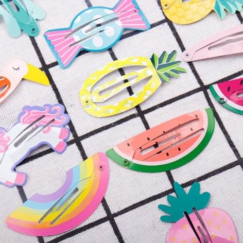 6Pcs/Set Unicorn Hair Accessories Fruit Pineapple Hairpins Children Paint BB Clip Girls Cute Cartoon Rainbow Hair Clips
