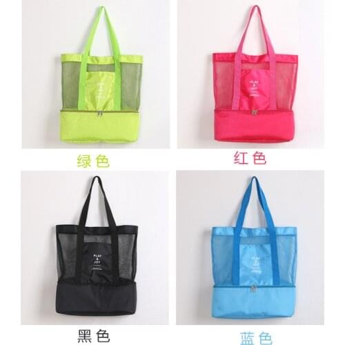 Large Picnic Beach Bags Tote Office Lunch Snacks Bag High Capacity Women Mesh Transparent Bag Double-Layer Heat Preservation
