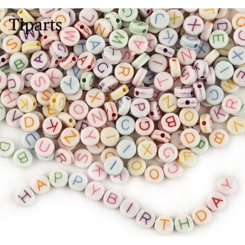 100pcs/ Mixed Letter Plastic Beads Round Flat Alphabet Loose Spacer Beads For Jewelry Making Handmade Diy Bracelet Necklace