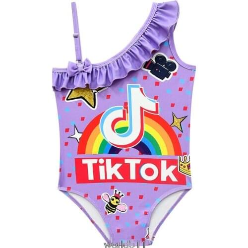 Girls One-pieces Swimsuit Ruffle Style Tik Tok Girls Swimwear Hollow Kids Childrens Swimwear For 1-9 years Girls