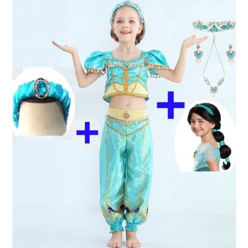 Movie Girls Kid Summer Jasmine Princess Dance Dress 2019 Children Aladdin Halloween Party Performance Costume Top Skirt Pant Set
