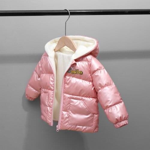 2021 childrens new solid color cotton coat plus velvet thick down coat for boys and girls bright face padded jacket, middle and