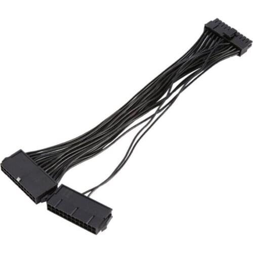For Motherboard Dual PSU Power Supply 24 Pin Extension Cable 24 pin to 24(20+4) pin, 12.6 inch/ 32cm Black
