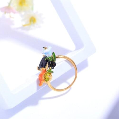 European and American Fashion Personality Trend Temperament Ladies Jewelry Black Enamel Glaze Starfish Opening Adjustable Ring