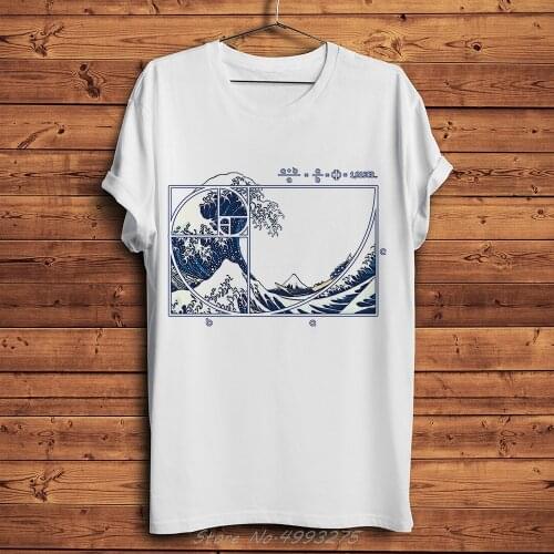 Fibonacci Sequence In The Great Wave Off Kanagawa T Shirt O-neck New White Short Sleeve Men Casual Tshirt Unisex Geek Streetwear