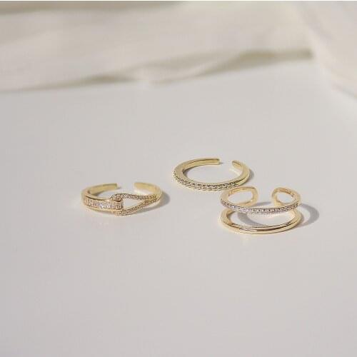 Luxury Micro-inlaid Zircon Simple Daily Full Diamond Open Ring Knotted Double-layer Design Temperament Jewelry Gift