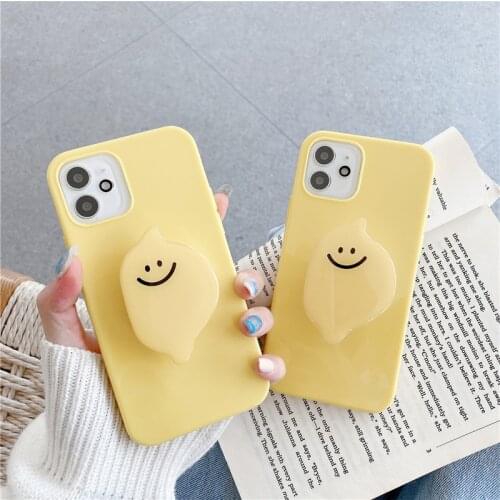 INS Korea Cute Fruit lemon egg Smiley Bracket Soft phone Case For iphone 7 8 Puls X XR XS 11 12 pro Max Protection Back Cover