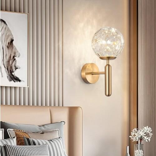 Nordic Indoor LED Wall Lamp Living Room Bedroom Bedside Gypsophila Glass Lampshade Wall Light Study Corridor Modern Home Fixture