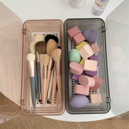 Makeup Brush Desktop Storage Box Transparent Dust Cover Large Capacity Cosmetic Brush Bucket Dressing Case Double Layer Tool Kit