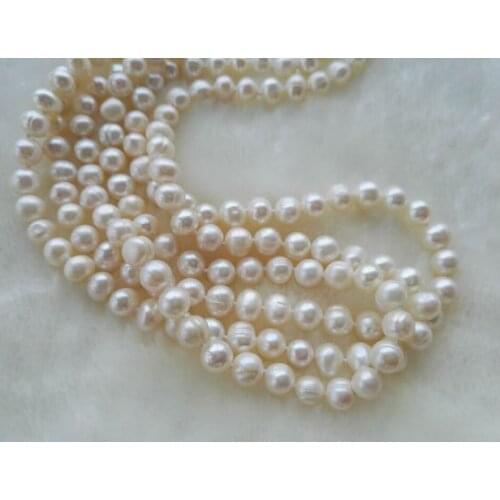Natural Pearl Jewellery, 3Rows AA 7-8MM White Color Real Freshwater Pearl Necklace Flower Clasp New Free Shipping