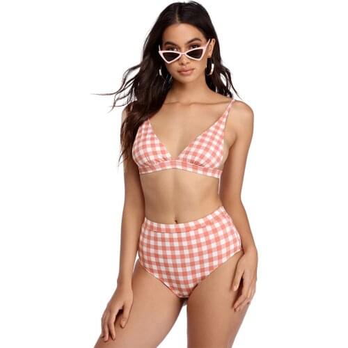 New Plaid Print Bikini Set High Waist Swimwear Women Solid Bathing Suit Sexy Beachwear Female Summer Swimsuit