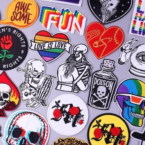 Gay Patch Iron On Patches For Clothing Letter Stickers DIY Rock Skull Patch Embroidered Patches On Clothes Applique Stripes