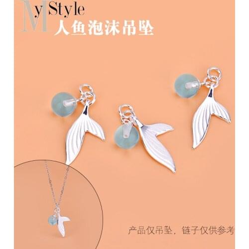 New S925 Sterling Silver Korean version fashion accessories Mermaid foam crystal pendant bracelet necklace pendant