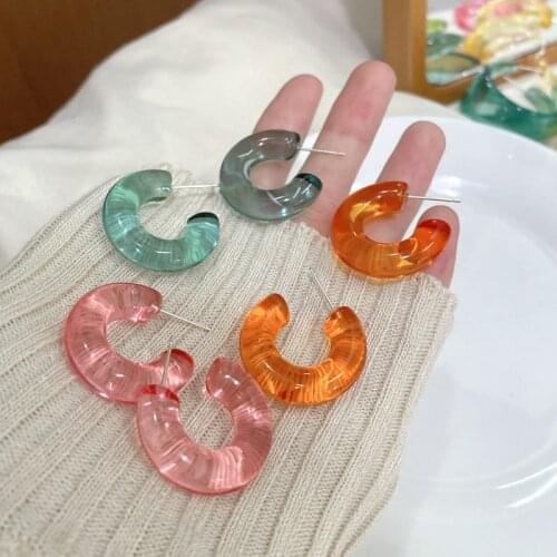 Transparent Hoop Earrings C shape Water Drop Circle Earrings for Women Girls Loop orecchini donna Jewelry