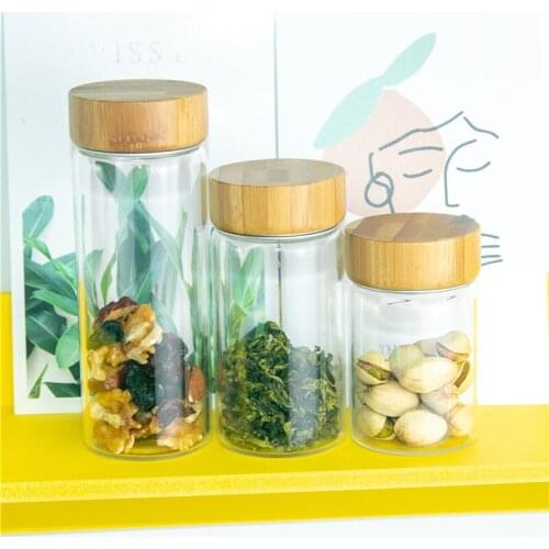 50ml 100ml Glass Bottle with Aluminum Bamboo Cover Clear Wishing Message Glass Bottles Vials Food Grade Sealed Jars bottle 6pcs