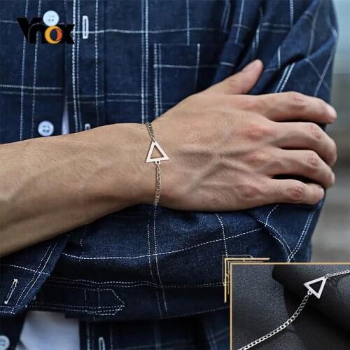 Vnox Stylish Punk Triangle Charm Bracelets for Men Women,Never Fade Stainless Steel Cuban Chain Wrist Jewelry,Length Adjustable